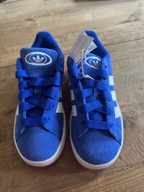 adidas Kids Blue Suede Sneakers with White Stripes